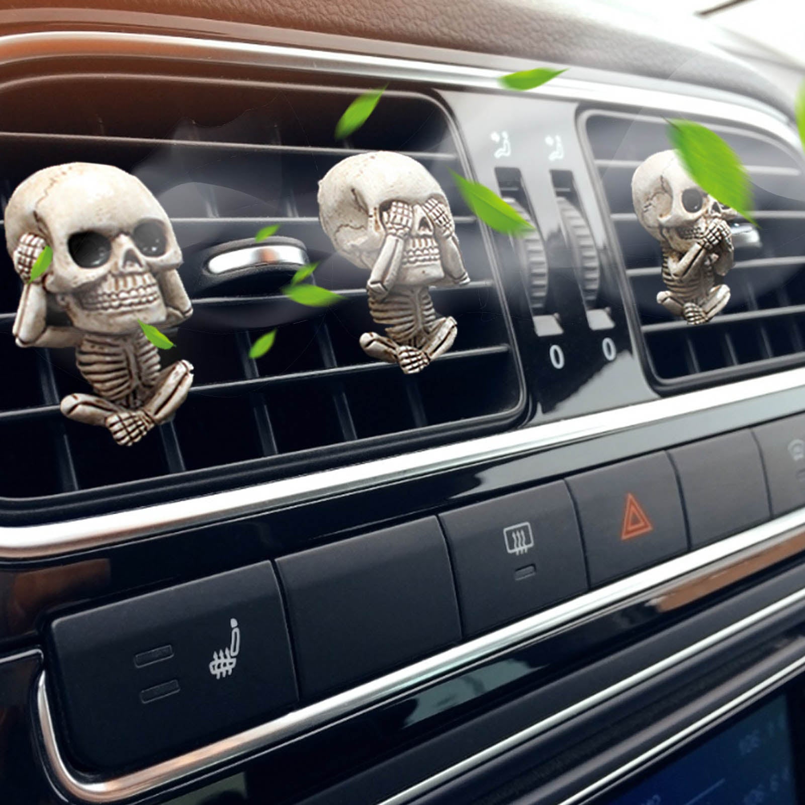 Skull Car Ornaments Air Outlet Ghost Head Three-piece Interior Pendant Decoration Ornament Ghost Head Desktop Figurines Decor